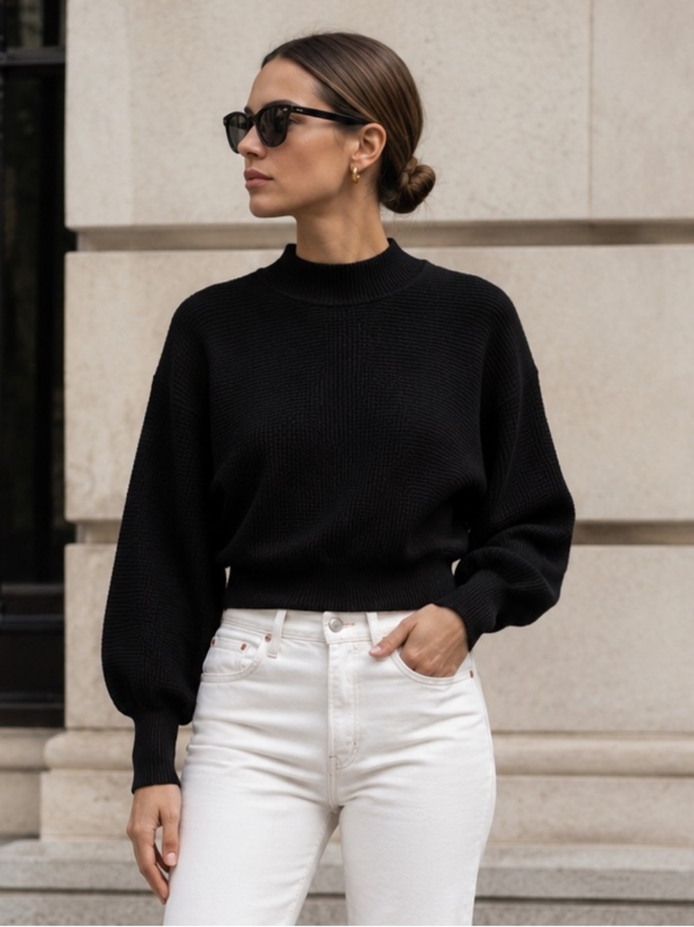 Zara Black Ribbed Knit Cropped Sweater – Size Small